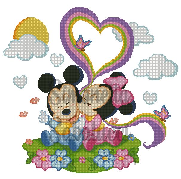 baby topolino e minnie schema punto croce