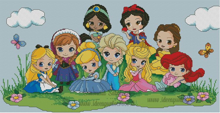 copertina baby principesse disney schema punto croce