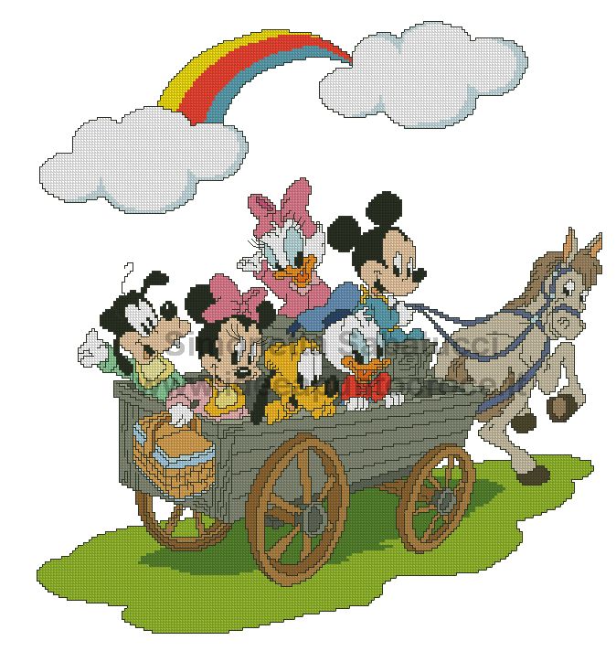 baby disney sul carro schema punto croce